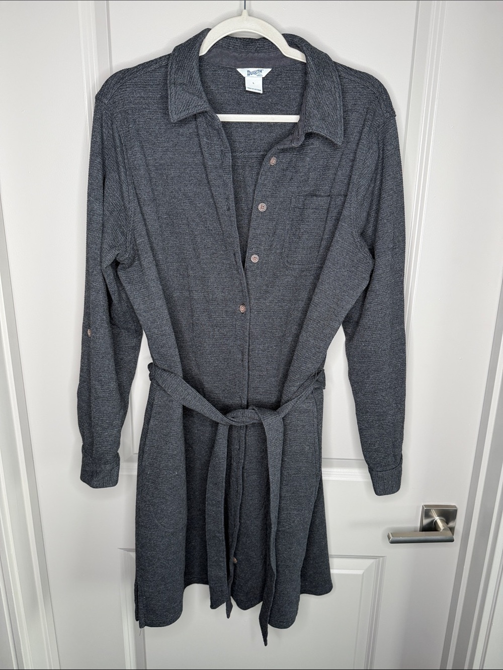 Duluth Trading Co Charcoal Button-Front Midi Shirt Dress with Belt